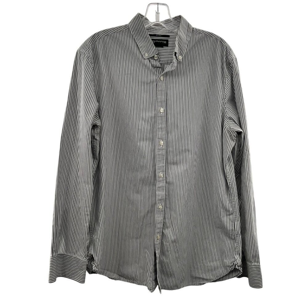 Claiborne Men's Slim Fit Button Up Striped Shirt Gray/White Size Large
